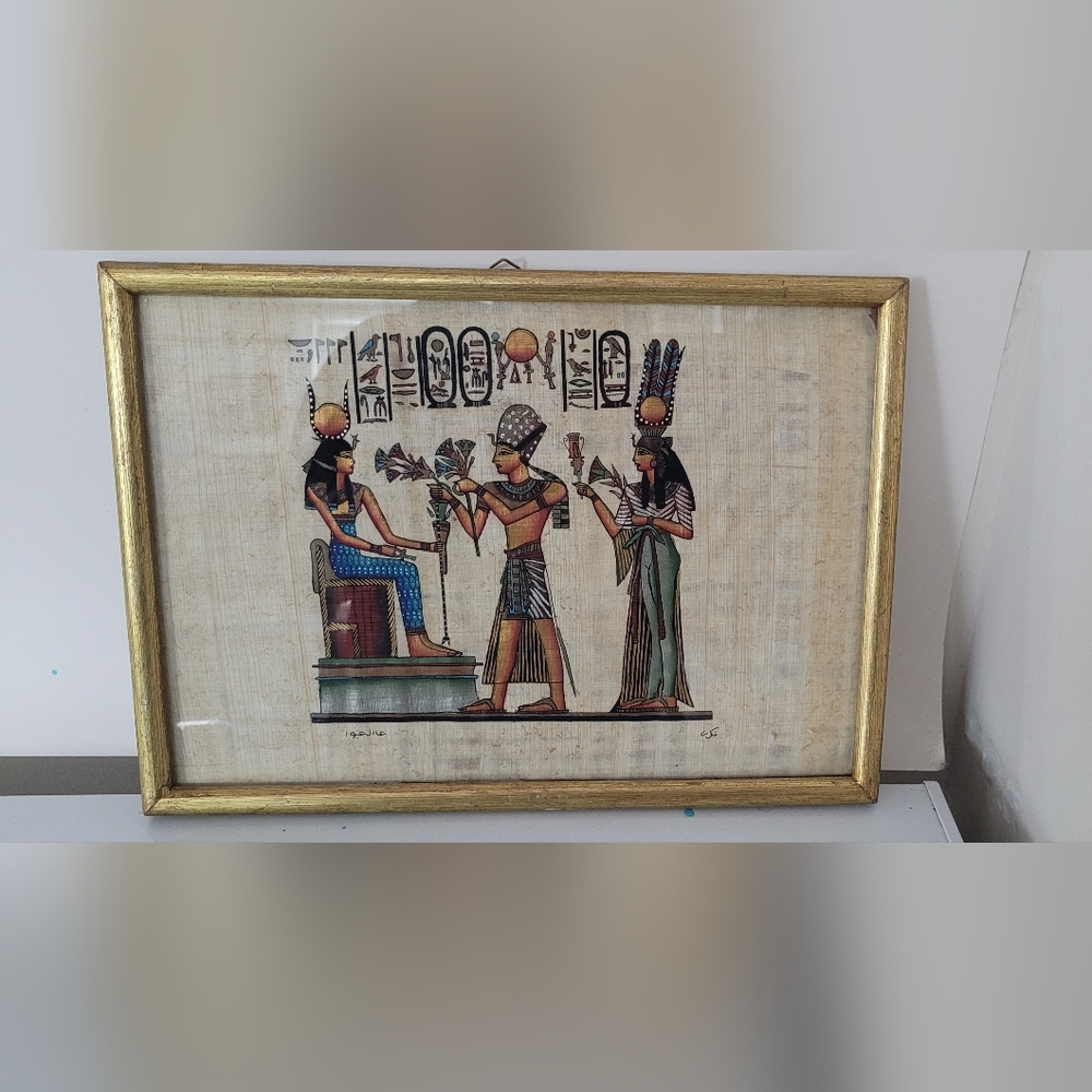 Egyptian Hand Painted Papyrus Painting in Frame